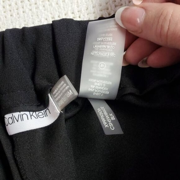 Calvin Klein Black Trimmed‎ Satin High Rise Elastic Pocketed Sz 16W Pants - Picture 9 of 12